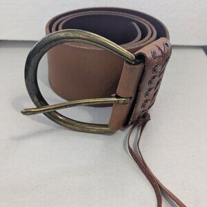LINEA PELLE Tan Leather Brass Buckle Hand Made Belt Size M